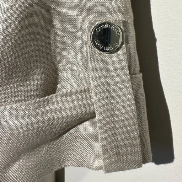 CALVIN KLEIN Beige Women Linen Blazer 3/4 Cuffed Sleeves Size 14 - Picture 8 of 10